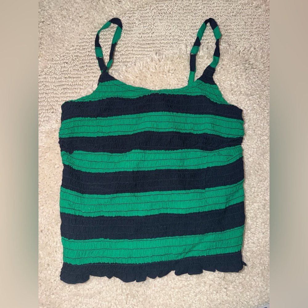 HOLLISTER- Blue/ Green Smocked Striped Tank Top